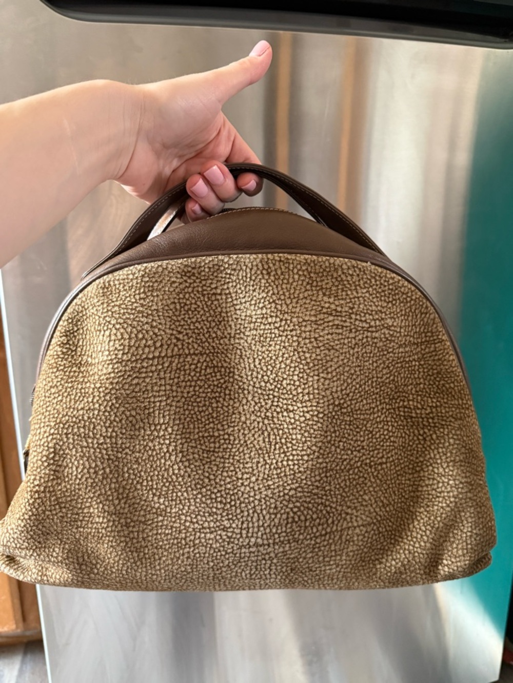 Borbonese Dome Satchel with Brown Leather Trim